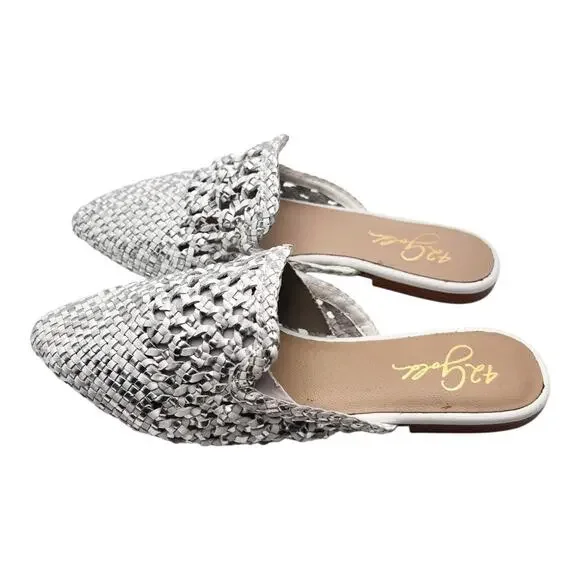 42 Gold Corra Pointed Toe Weaved Leather Slip On Mules Size 5.5 - Picture 2 of 8